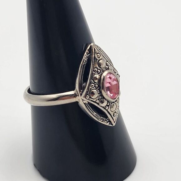 Avon Silver Tone Marcasite & Pink CZ Ring (9.5) - Picture 3 of 6
